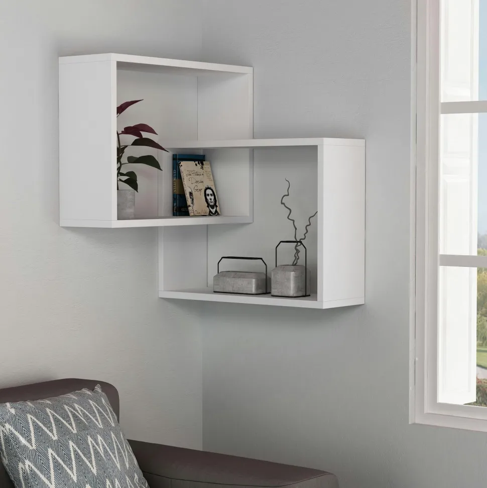 Étagère d'angle blanche design - 2 cubes imbriqués MARFA