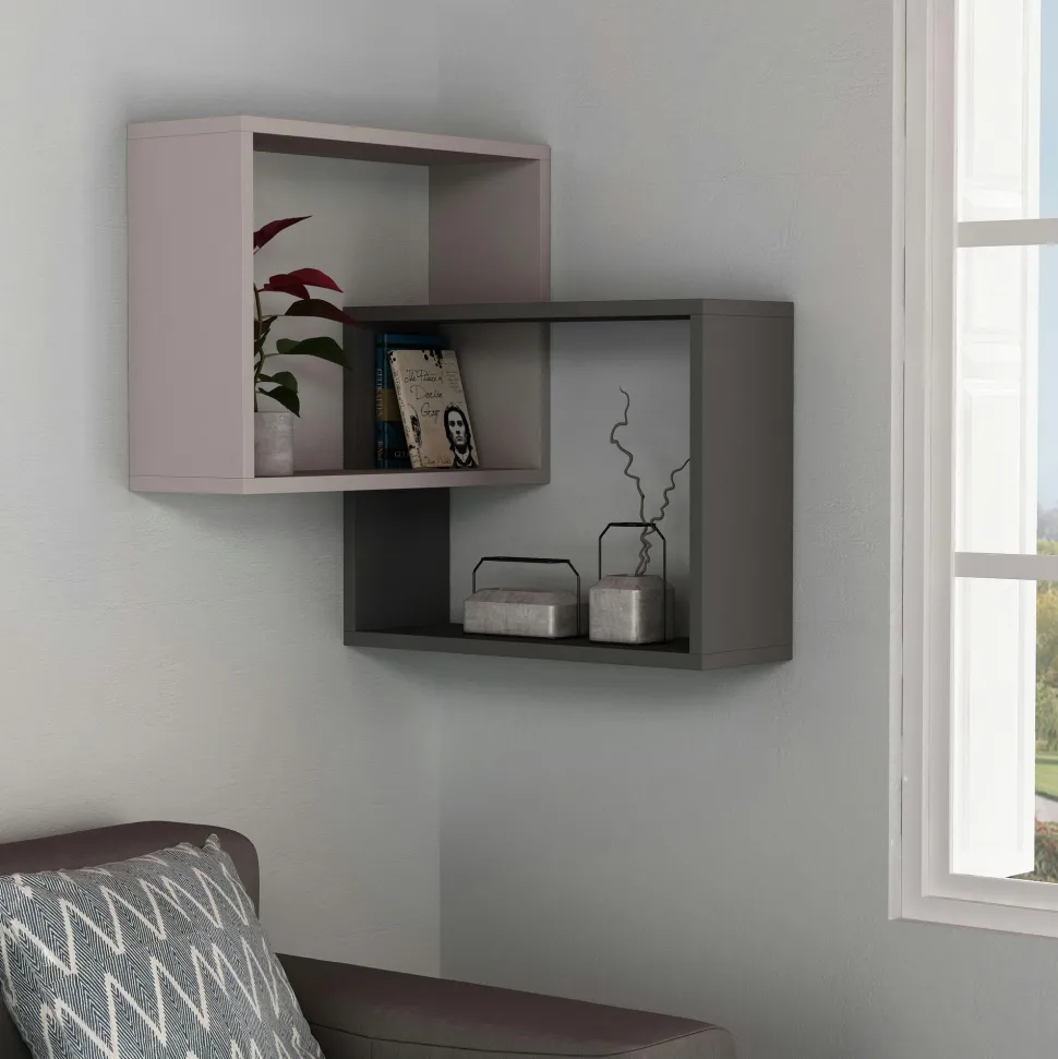 Étagère d'angle blanche design - 2 cubes imbriqués MARFA