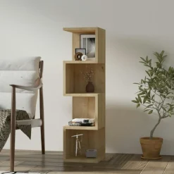 Étagère d'angle moderne effet bois clair - 3 niches MARFA