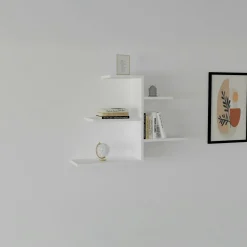 Étagère murale blanche design, 5 plateaux décalés MARFA