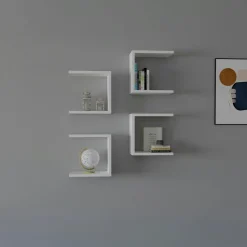 Étagère murale blanche design, 5 plateaux décalés MARFA