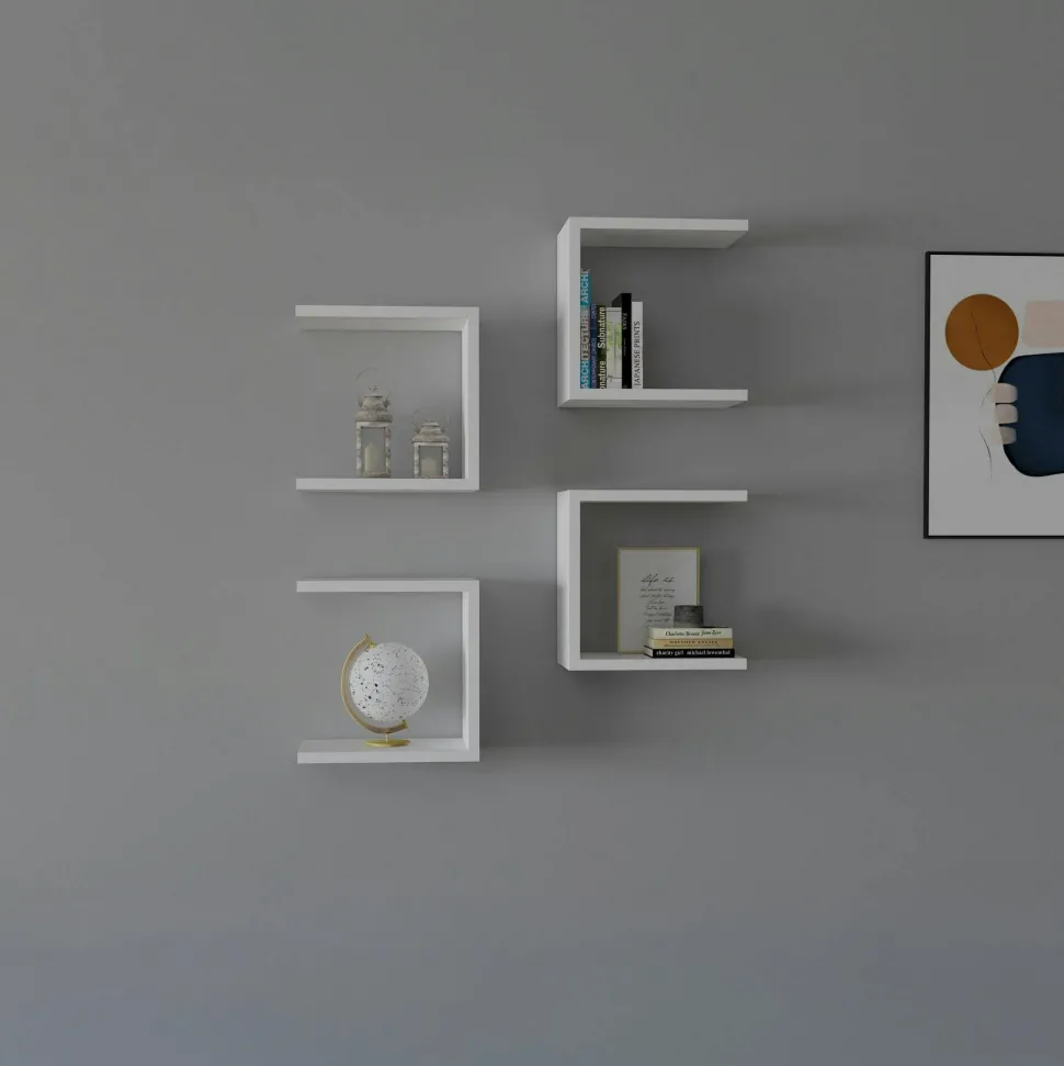 Étagère murale blanche design, 5 plateaux décalés MARFA
