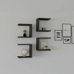 Étagère murale blanche design, 5 plateaux décalés MARFA