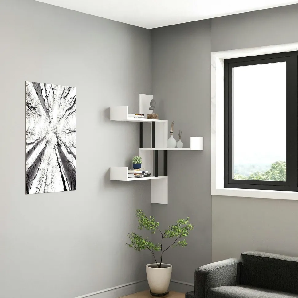 Étagère murale d’angle blanche - design, 3 plateaux JENA