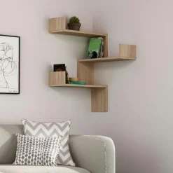 Étagère murale d’angle effet bois clair - 3 tablettes MARFA