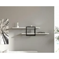 Étagère murale design blanche - 1 cube, 2 plateaux JENA