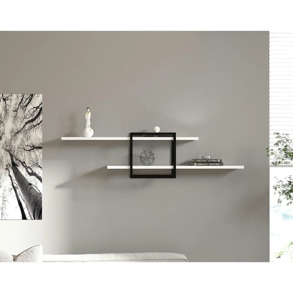 Étagère murale design blanche - 1 cube, 2 plateaux JENA