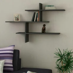 Étagère murale design effet bois gris - 3 plateaux croisés MARFA