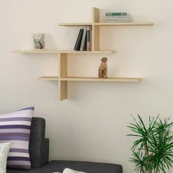 Étagère murale design effet bois clair - 3 plateaux croisés MARFA