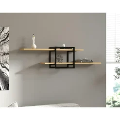 Étagère murale design effet bois clair - 1 cube, 2 plateaux JENA