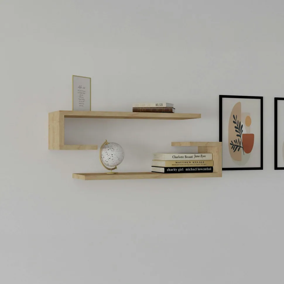Étagère murale effet bois clair avec retour (lot de 2) MARFA