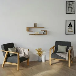 Étagère murale effet bois noyer avec retour (lot de 2) MARFA