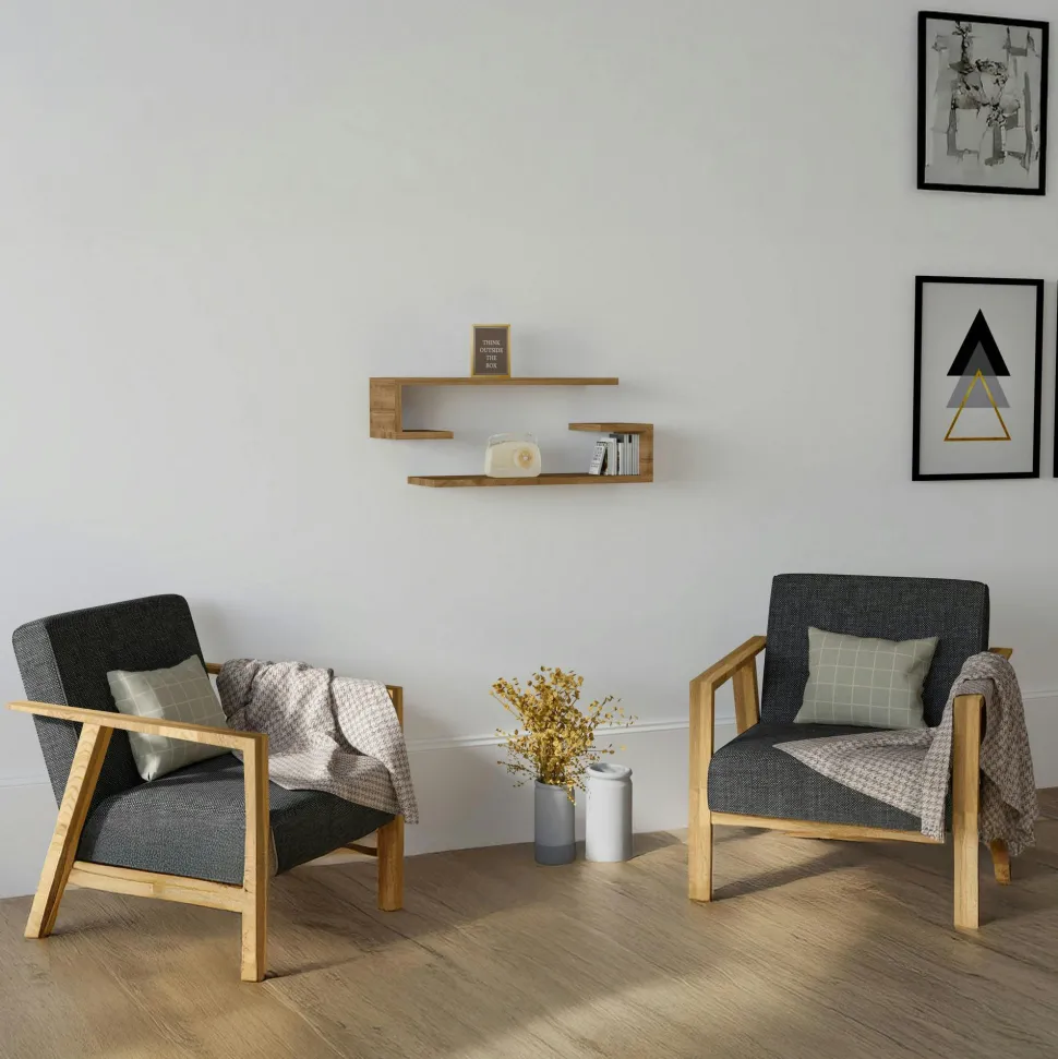 Étagère murale effet bois noyer avec retour (lot de 2) MARFA