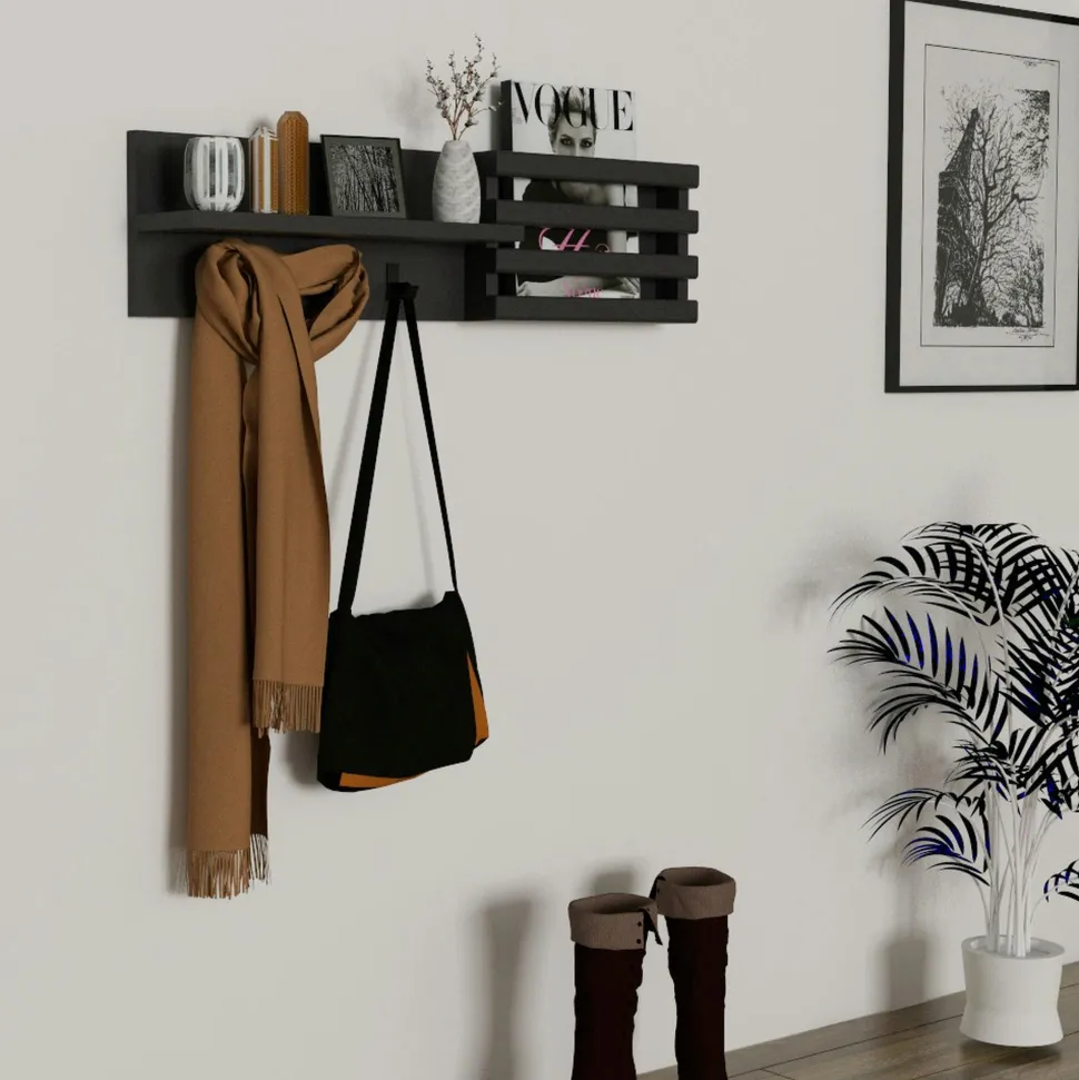 Étagère murale en verre fumé - supports bois foncé LHASA