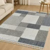 Tapis de salon gris et bleu – motifs carrés, 120x180 cm ISTANBUL