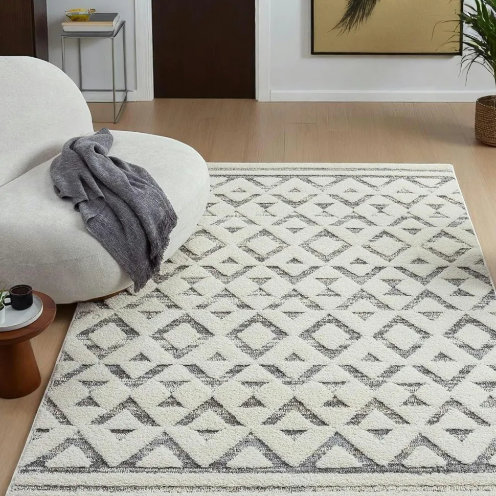 Tapis gris crème – losanges imbriqués, 160x230 cm ISTANBUL