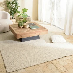 Tapis rectangulaire 160 x 230 cm laine tissée marron chiné