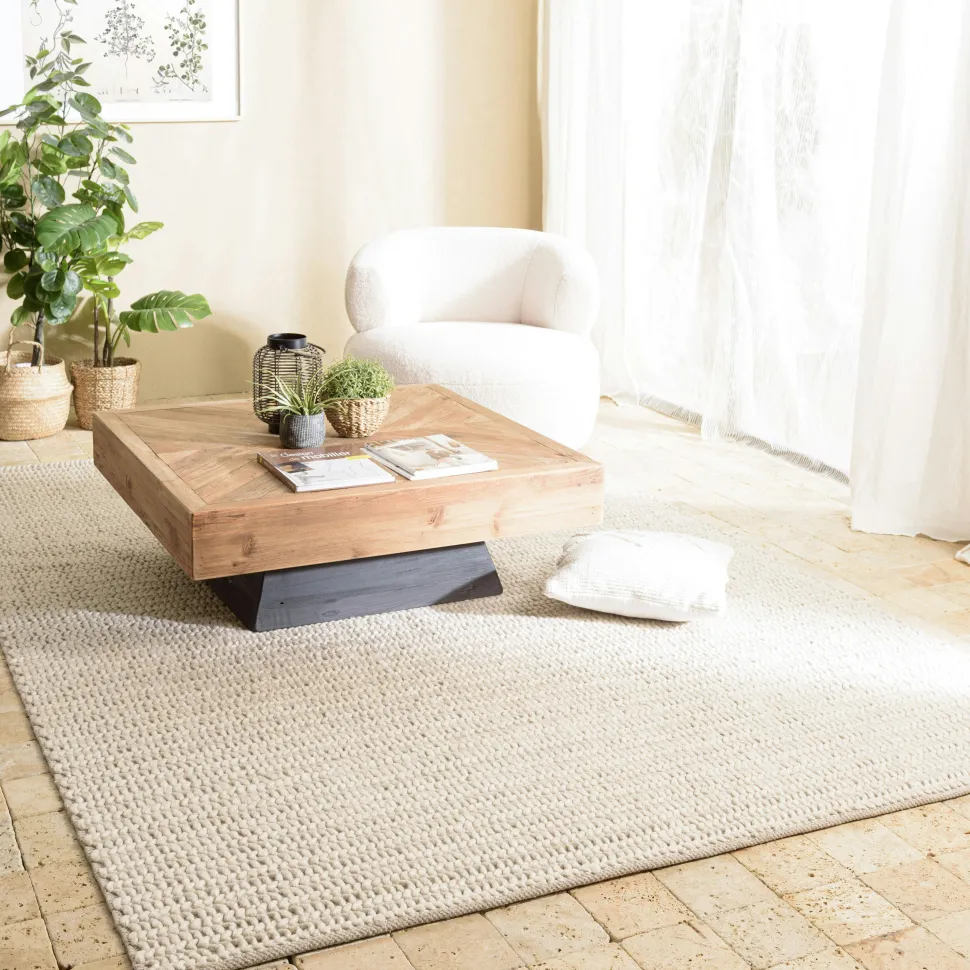 Tapis rectangulaire 160 x 230 cm laine tissée beige