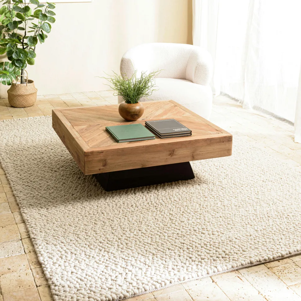 Tapis rectangulaire 200 x 290 cm laine bouclettes beige