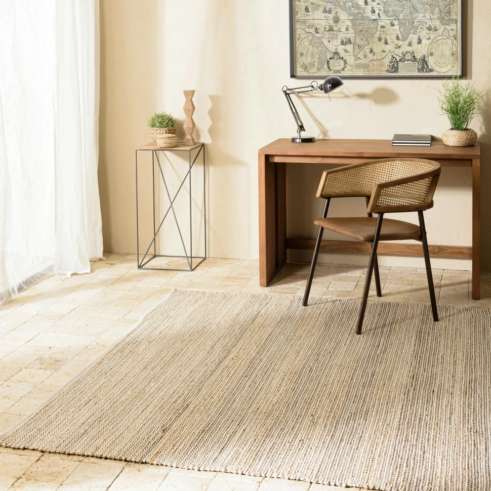 Tapis rectangulaire 200 x 290 cm jute et coton beige / noir