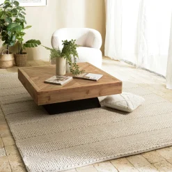 Tapis rectangulaire 160 x 230 cm laine bandes tissées lin