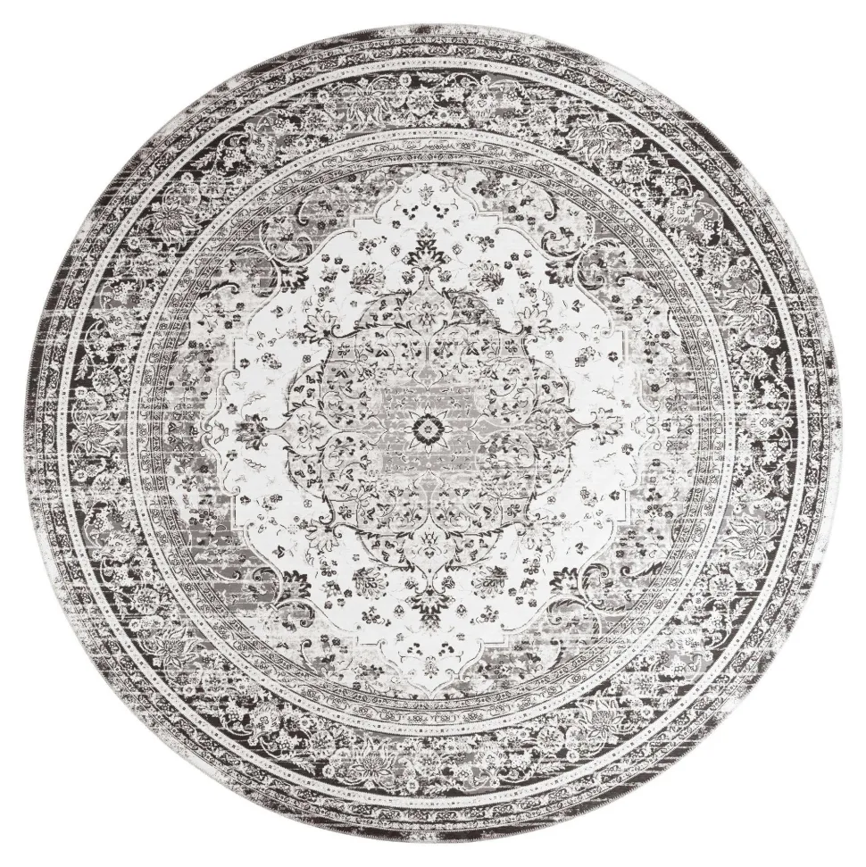 Tapis rond noir et blanc style vintage ø200 cm FEZ