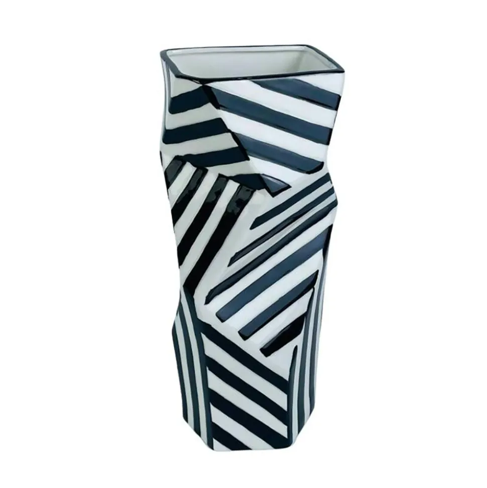 Vase destructuré blanc et noir H31 cm
